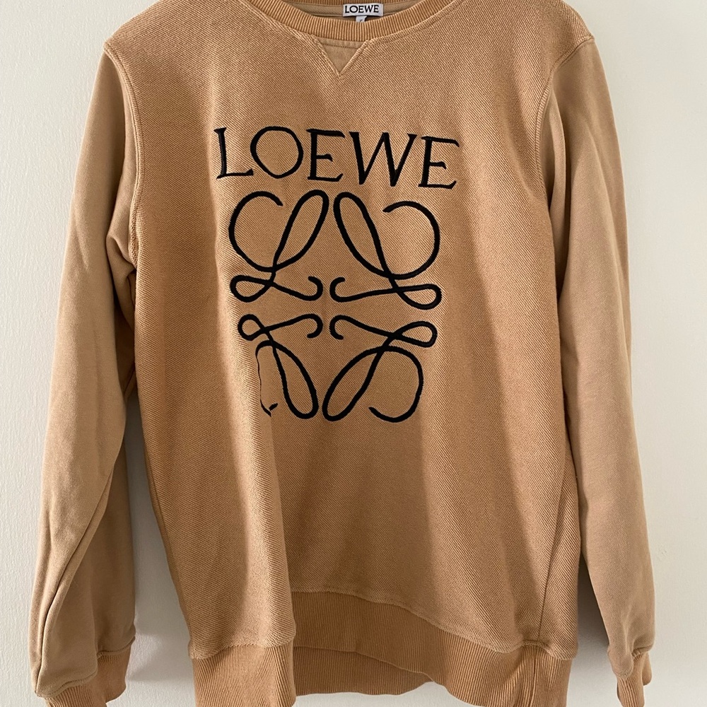Loewe Camel Crewneck Sweater with Black Logo